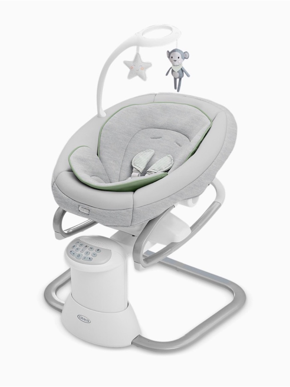 Graco Cozy Grey Baby Swing with Toy Mobile - Grey/Green